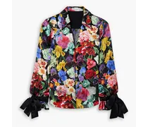 Alice Olivia - Randa bow-detailed floral-print devoré-satin blouse - Black