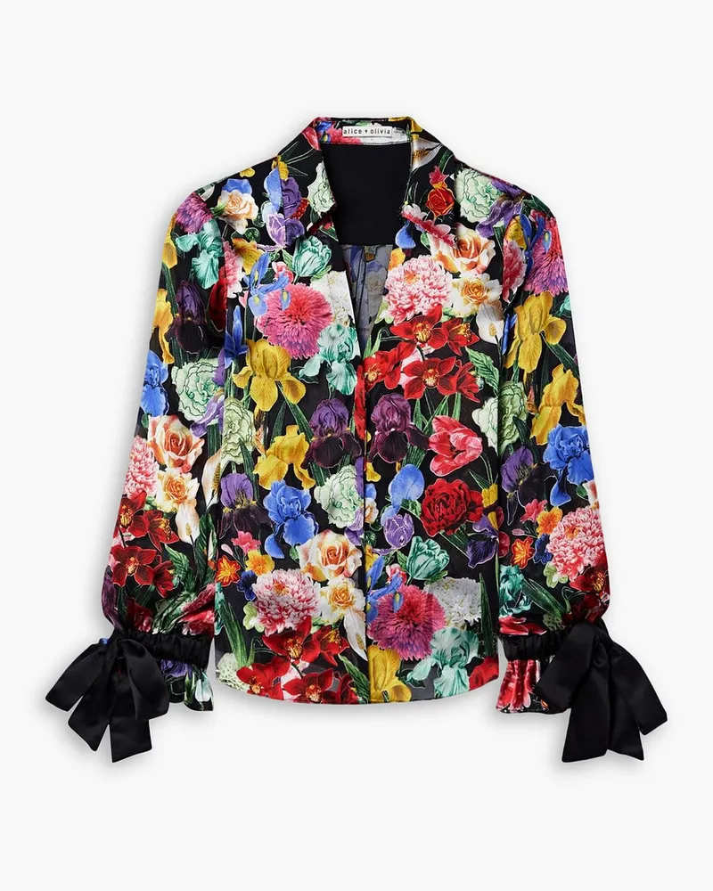 Alice + Olivia Alice Olivia - Randa bow-detailed floral-print devoré-satin blouse - Black Black