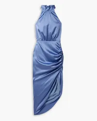 Veronica Beard Gabriella ruched stretch silk-blend satin halterneck midi dress - Blue Blue