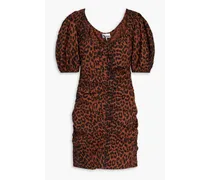 Ruched leopard-print cotton-poplin mini dress - Animal print