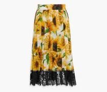 Pleated floral-print silk-blend crepe de chine skirt - Yellow
