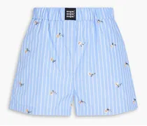 Embellished striped cotton-blend shorts - Blue