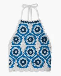 Sea Hayden cropped crocheted wool-blend halterneck top - Blue Blue