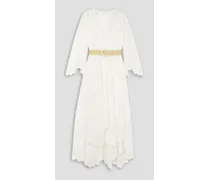 Chintz Doily belted asymmetric guipure lace midi dress - White