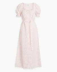 SLEEPER Brigitte gingham linen-blend midi dress - Pink Pink