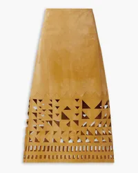 Lafayette148 Grove laser-cut suede midi skirt - Yellow Yellow