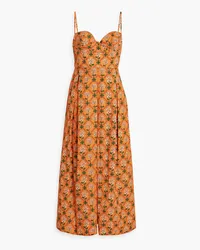 AGUA BENDITA Mambo Herbal floral-print cotton-poplin midi dress - Orange Orange