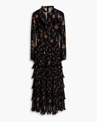 RED Valentino Pussy-bow tiered floral-print chiffon midi dress - Black Black