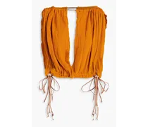 Chiople leather-trimmed cutout cotton-gauze top - Orange