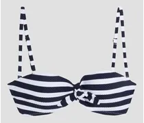Knotted striped seersucker underwired bikini top - White
