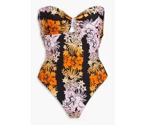 Cutout floral-print bandeau swimsuit - Black