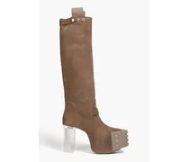 Suede platform knee boots - Neutral