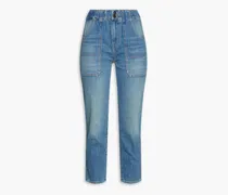 Cropped faded mid-rise tapered jeans - Blue