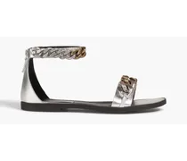 Falabella chain-embellished metallic faux leather sandals - Metallic
