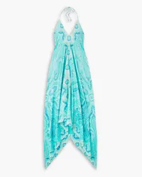 Etro Asymmetric open-back paisley-print silk-faille maxi dress - Blue Blue