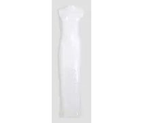 Mira sequined stretch-mesh maxi dress - White