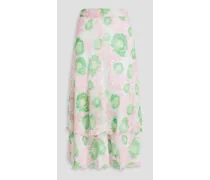 Layered pleated printed georgette midi skirt - Pink