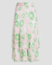 Ganni Layered pleated printed georgette midi skirt - Pink Pink