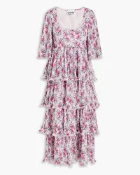 Ganni Tiered floral-print crepon midi dress - Pink Pink