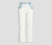 Denim-trimmed crepe bootcut pants - White