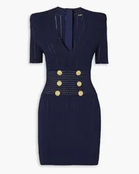 Balmain Button-embellished ribbed-knit mini dress - Blue Blue