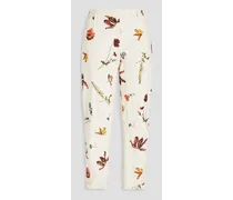 Cropped floral-print cotton tapered pants - White