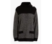 Striped wool-blend turtleneck sweater - Black
