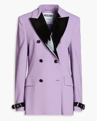 Moschino Double-breasted faux patent-leather trimmed crepe blazer - Purple Purple