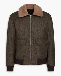 Rag & Bone Shearling-trimmed houndstooth wool bomber jacket - Brown Brown