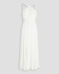 Monique Lhuillier Guipure lace-paneled pleated crepe midi dress - White White