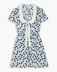 RED Valentino Bow-detailed gathered printed silk crepe de chine mini dress - Blue Blue