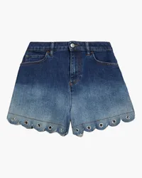 RED Valentino Scalloped eyelet-embellished denim shorts - Blue Blue