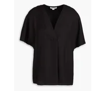 Pleated silk-blend satin-twill blouse - Black