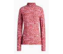 A C. - James printed stretch-mesh turtleneck top - Red