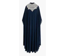 Cape-effect bead-embellished chiffon gown - Blue