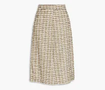 Pleated fil coupé silk-tweed wrap skirt - Neutral