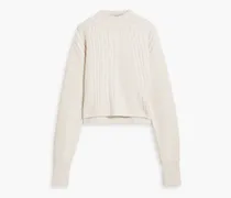 Button-detailed ribbed wool sweater - White