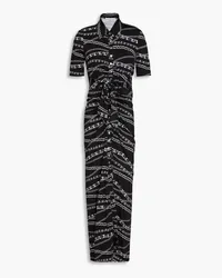 Paco Rabanne Knotted printed satin-jersey midi shirt dress - Black Black