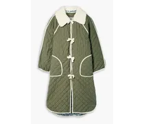 Reversible bouclè-trimmed quilted cotton coat - Green