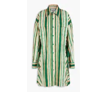 Striped cotton-poplin mini shirt dress - Green