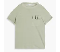 Bead-embellished linen and silk-blend jersey T-shirt - Green