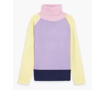Clemmie embellished color-block knitted turtleneck sweater - Purple