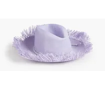 Frayed feather-embellished straw Panama hat - Purple