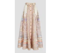 Embellished printed linen and silk-blend maxi skirt - Pink