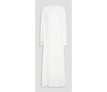 Art button-detailed gathered woven shirt dress - White