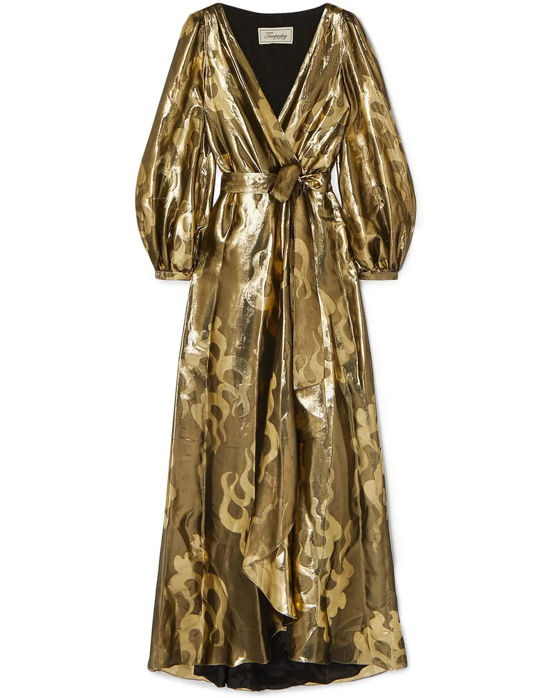 Eda wrap-effect silk and Lurex-blend jacquard maxi dress - Metallic