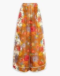 Zimmermann Ginger floral-print silk wide-leg pants - Brown Brown