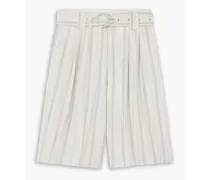 Belted striped voile shorts - Gray