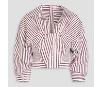 Cropped striped cotton-poplin shirt - White