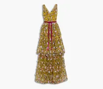 Tiered embellished tulle gown - Yellow